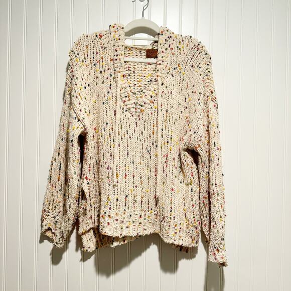 POL Sweaters - POL Cream Rainbow Confetti Hooded Sweater Size Small